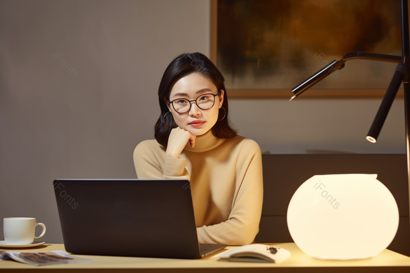 成熟商务女性夜晚居家办公形象,高清,摄影图,摄影图片,图片大全,摄影图免费下载